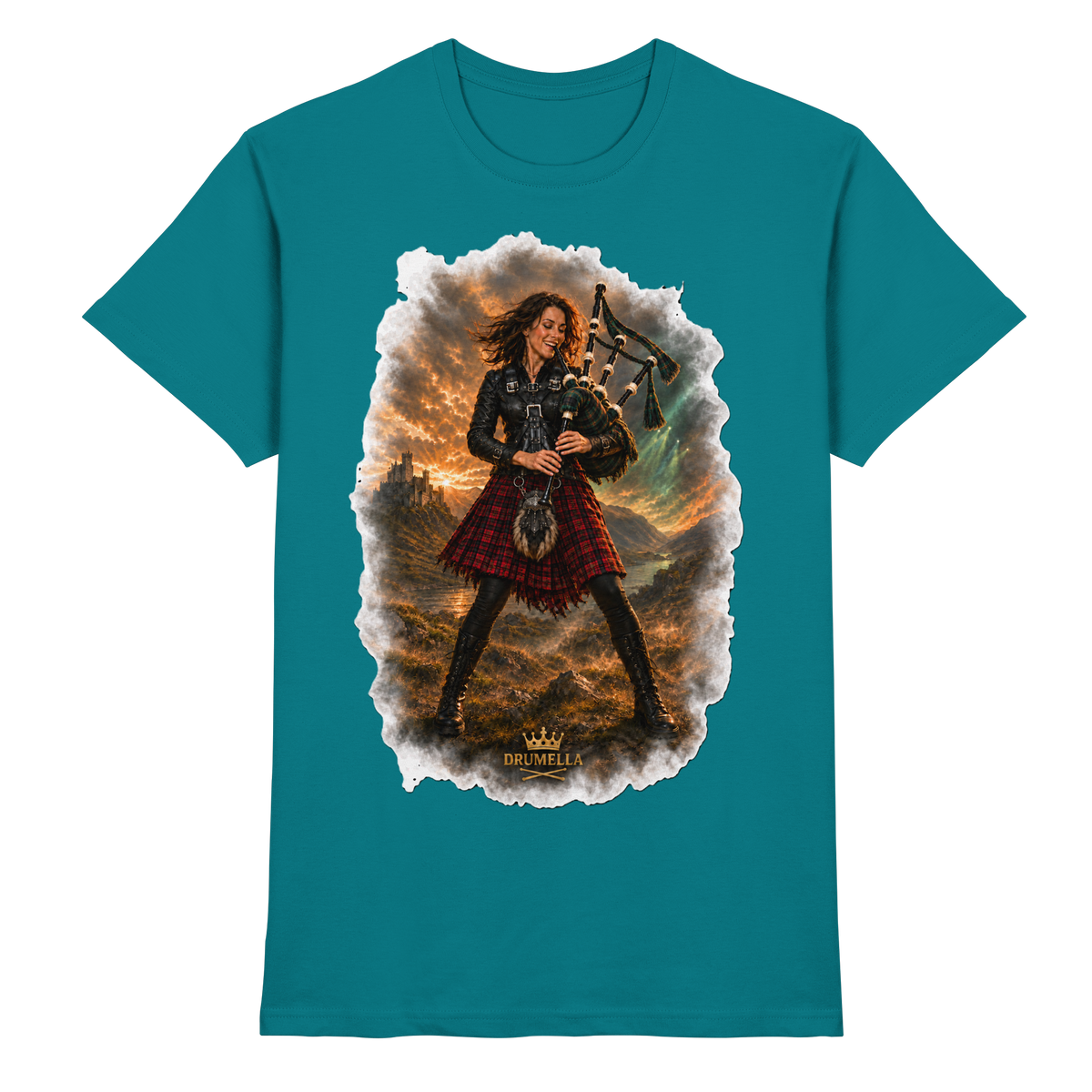 Rockige Dudelsackspielerin kurze Haare - Bagpipes - Damen - Herren - T-Shirt - Drumella - Premium Shirt
