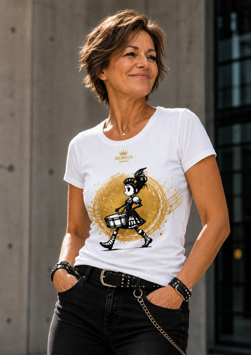 Kurzarm T-Shirt mit Rundhals - Punk Drummer Girl
