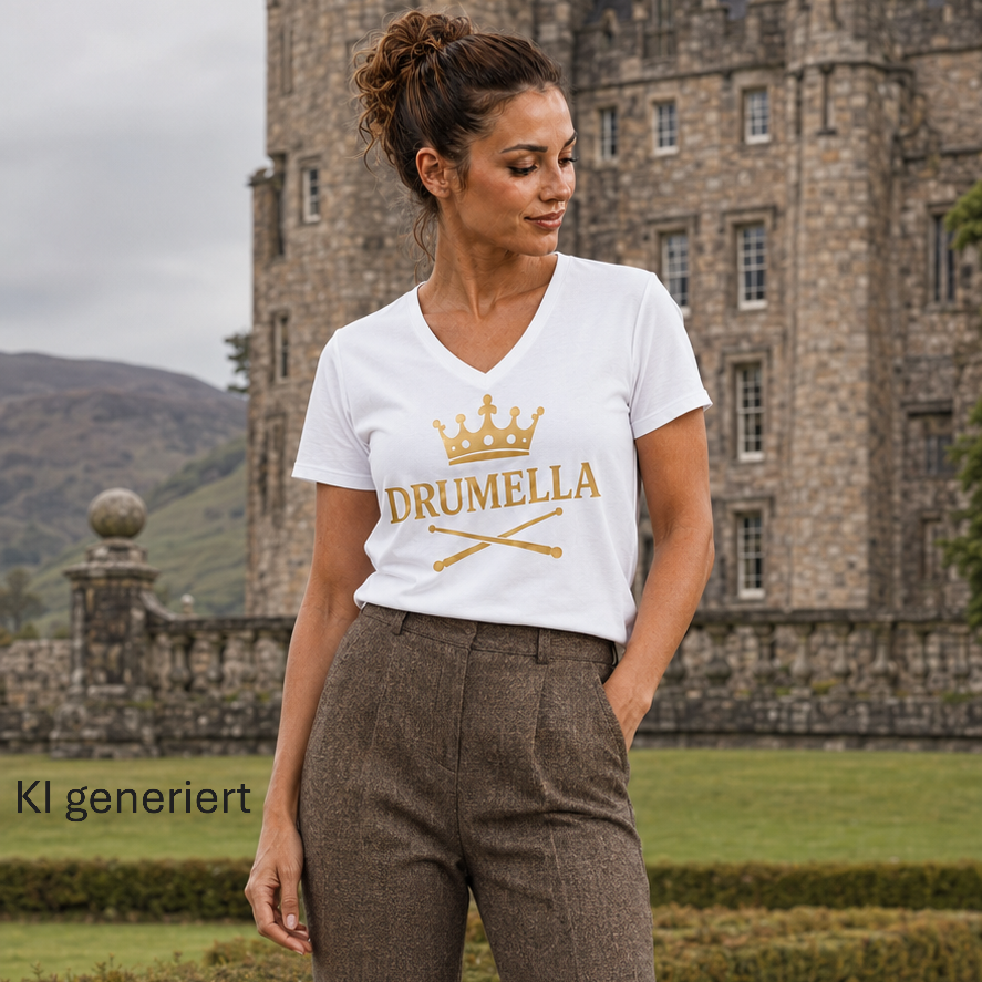 Damen V-Shirt mit Drumella Logo - Ladies V-Neck Shirt