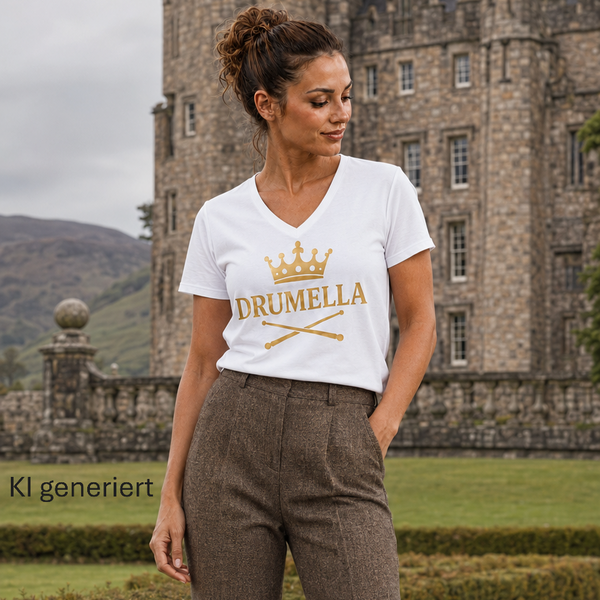 Damen V-Shirt mit Drumella Logo - Ladies V-Neck Shirt