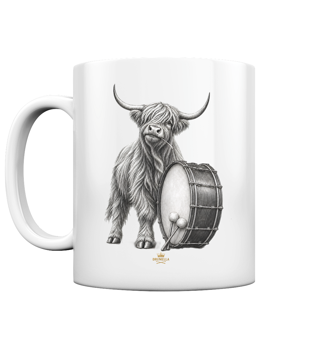 Drumella Tasse - Cooles Hochlandrind mit Base Drum - Tasse glossy