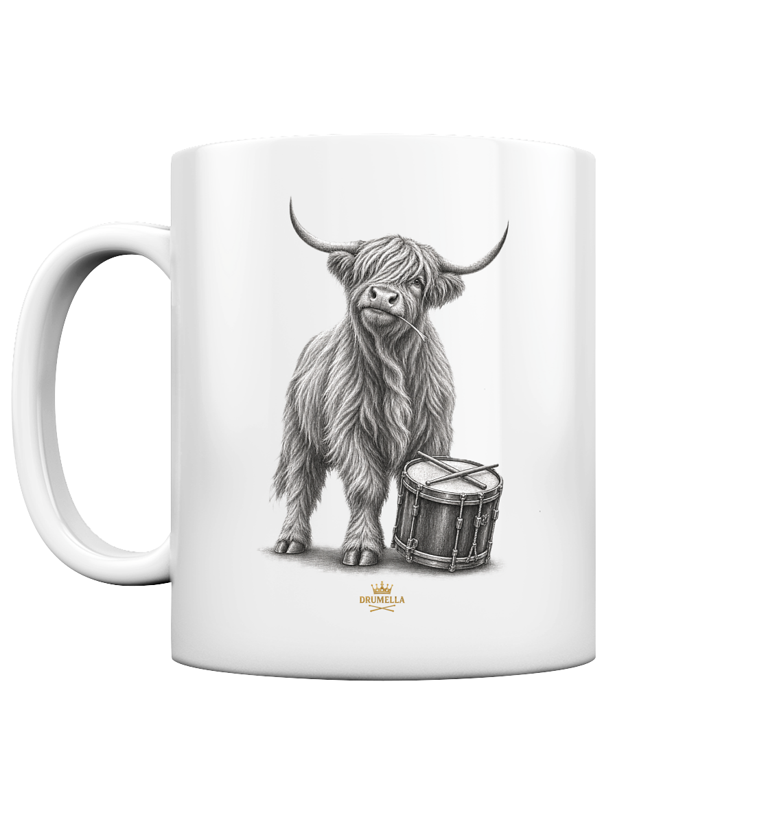 Drumella Tasse - Cooles Hochlandrind mit Snare Drum - Tasse glossy