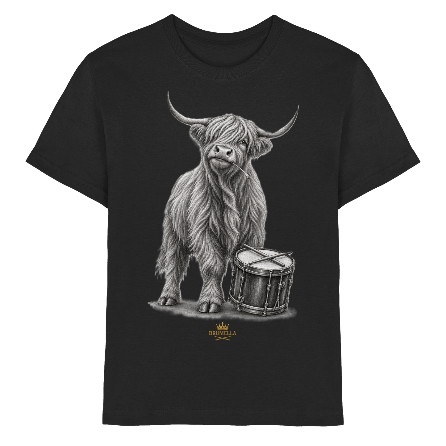 Cooles Hochlandrind mit Snare Trommel – Drumella Kinder-T-Shirt - Kids Premium Shirt