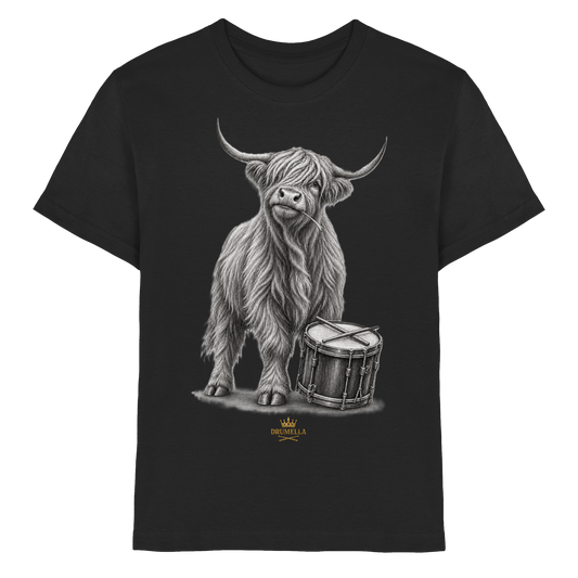 Cooles Hochlandrind mit Snare Trommel – Drumella Kinder-T-Shirt - Kids Premium Shirt