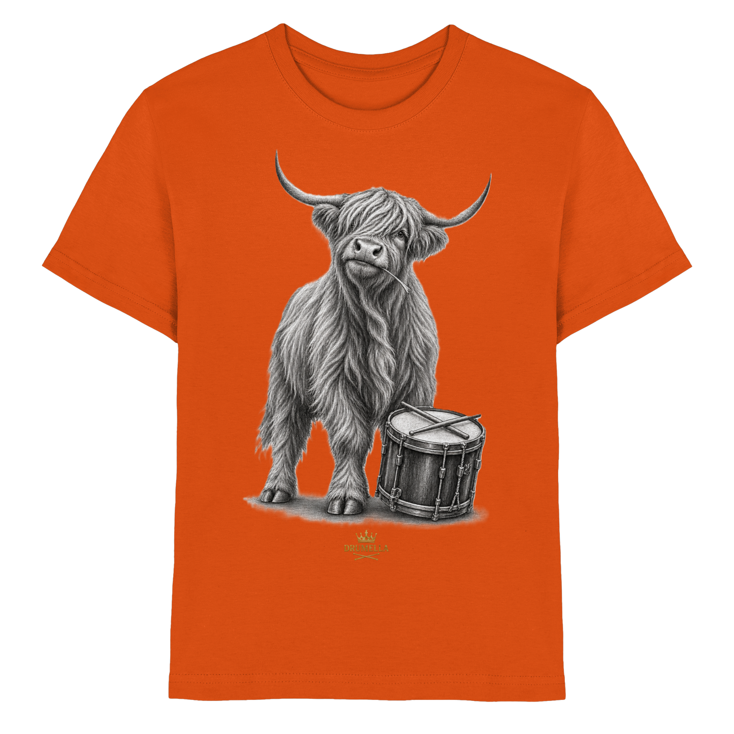 Cooles Hochlandrind mit Snare Trommel – Drumella Kinder-T-Shirt - Kids Premium Shirt