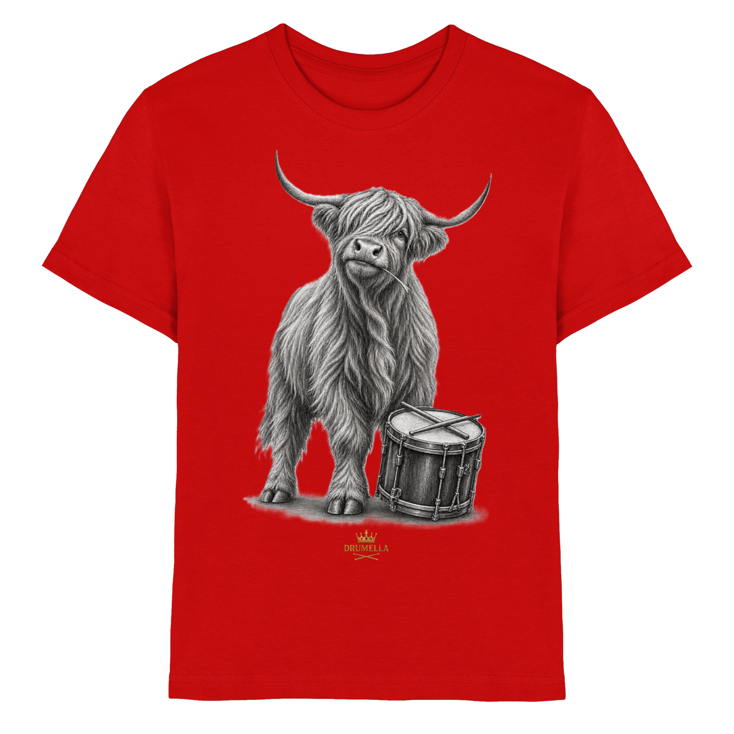 Cooles Hochlandrind mit Snare Trommel – Drumella Kinder-T-Shirt - Kids Premium Shirt