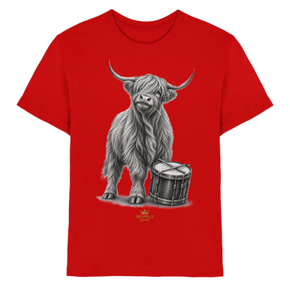 Cooles Hochlandrind mit Snare Trommel – Drumella Kinder-T-Shirt - Kids Premium Shirt