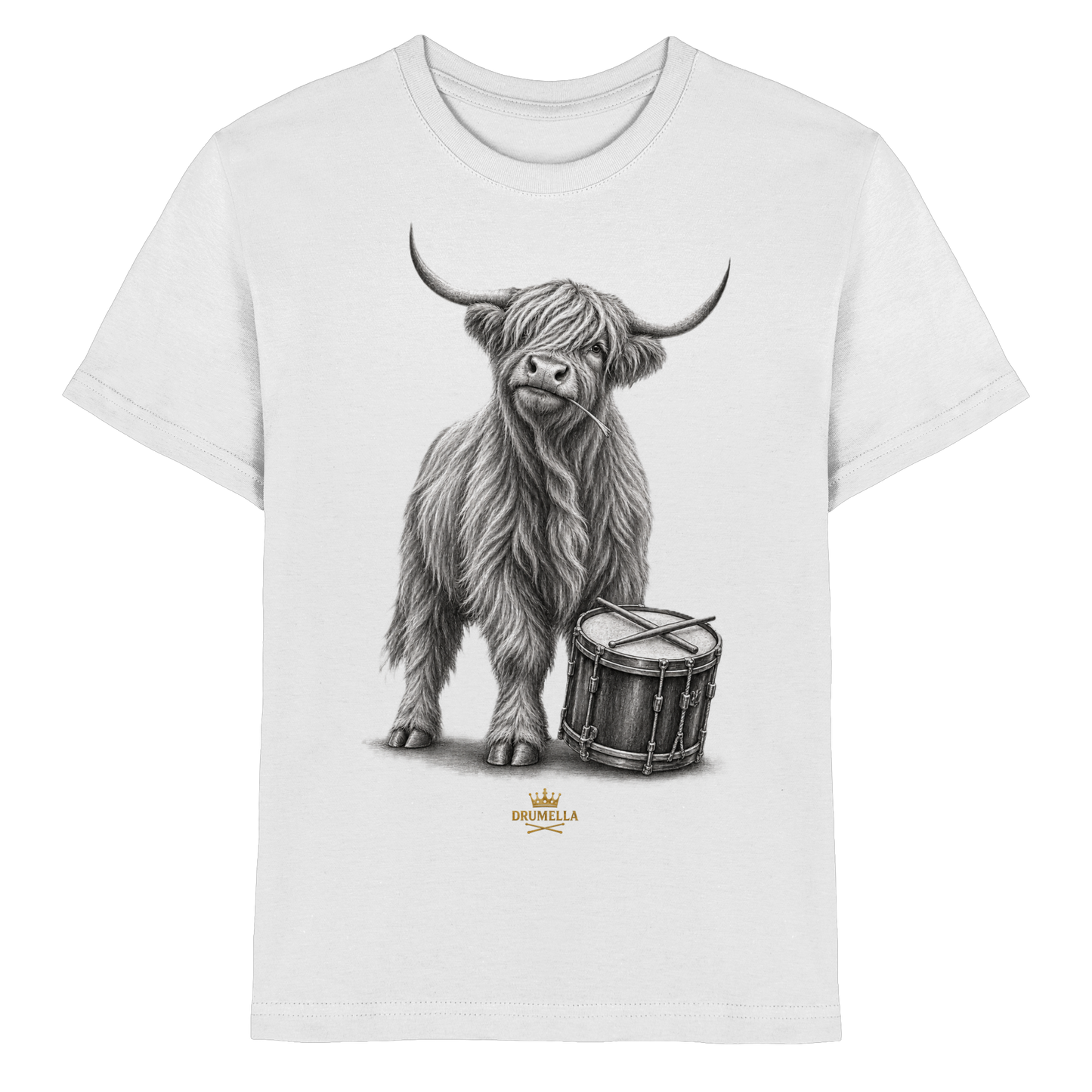 Cooles Hochlandrind mit Snare Trommel – Drumella Kinder-T-Shirt - Kids Premium Shirt