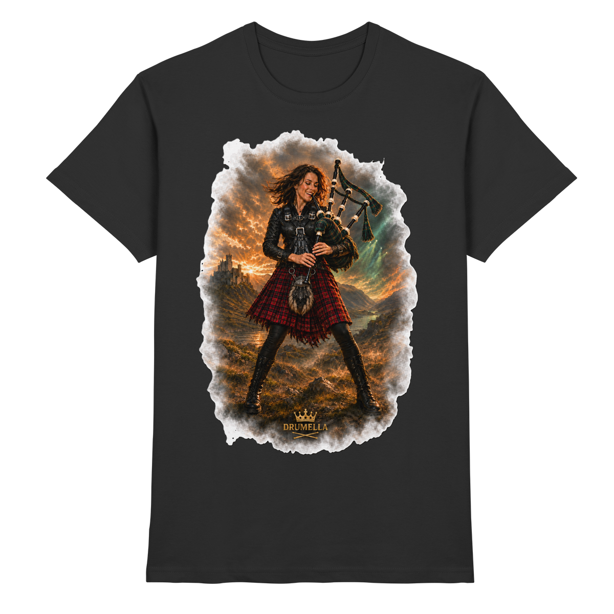 Rockige Dudelsackspielerin kurze Haare - Bagpipes - Damen - Herren - T-Shirt - Drumella - Premium Shirt