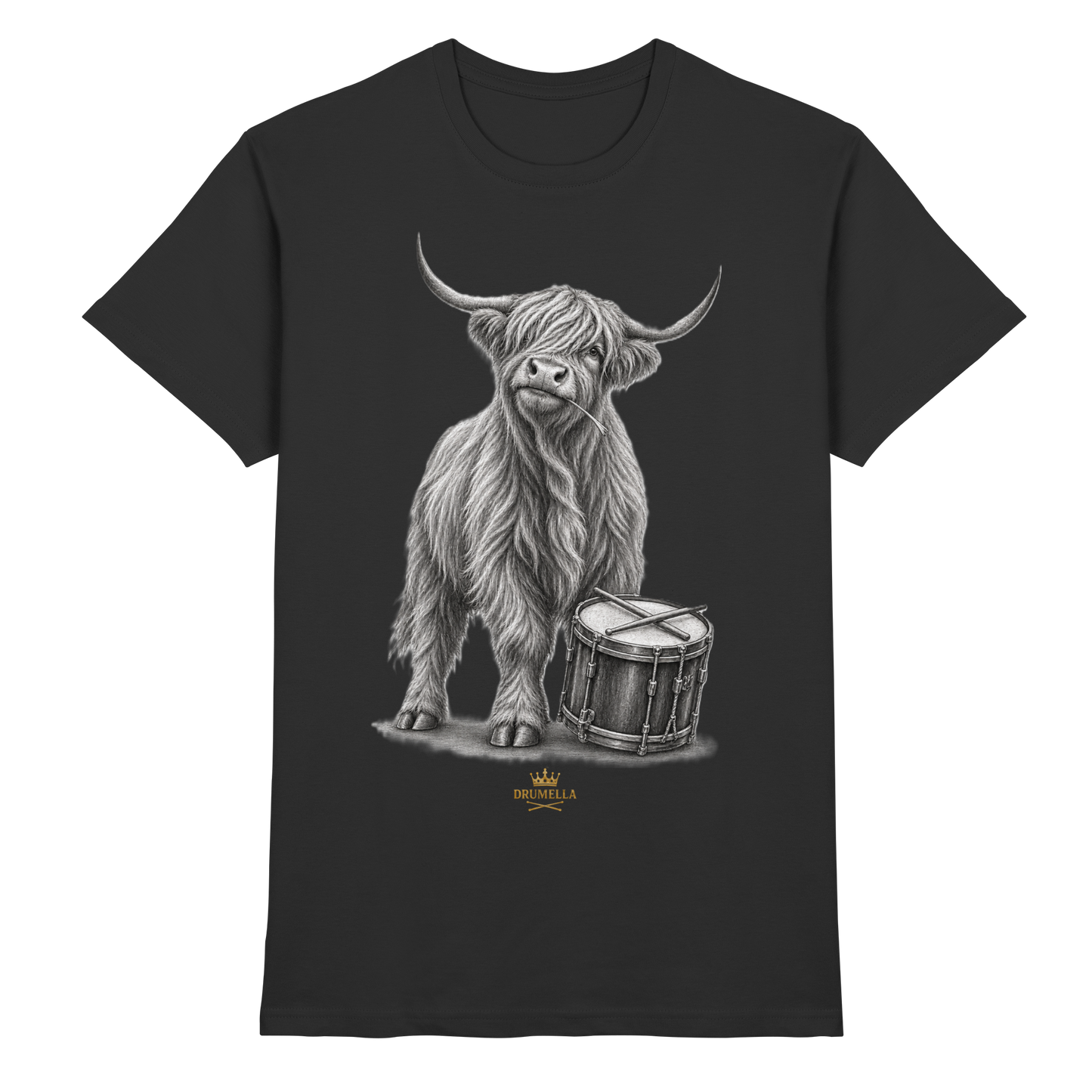 Cooles Hochlandrind mit Snare Trommel – Drumella T-Shirt - Premium Shirt