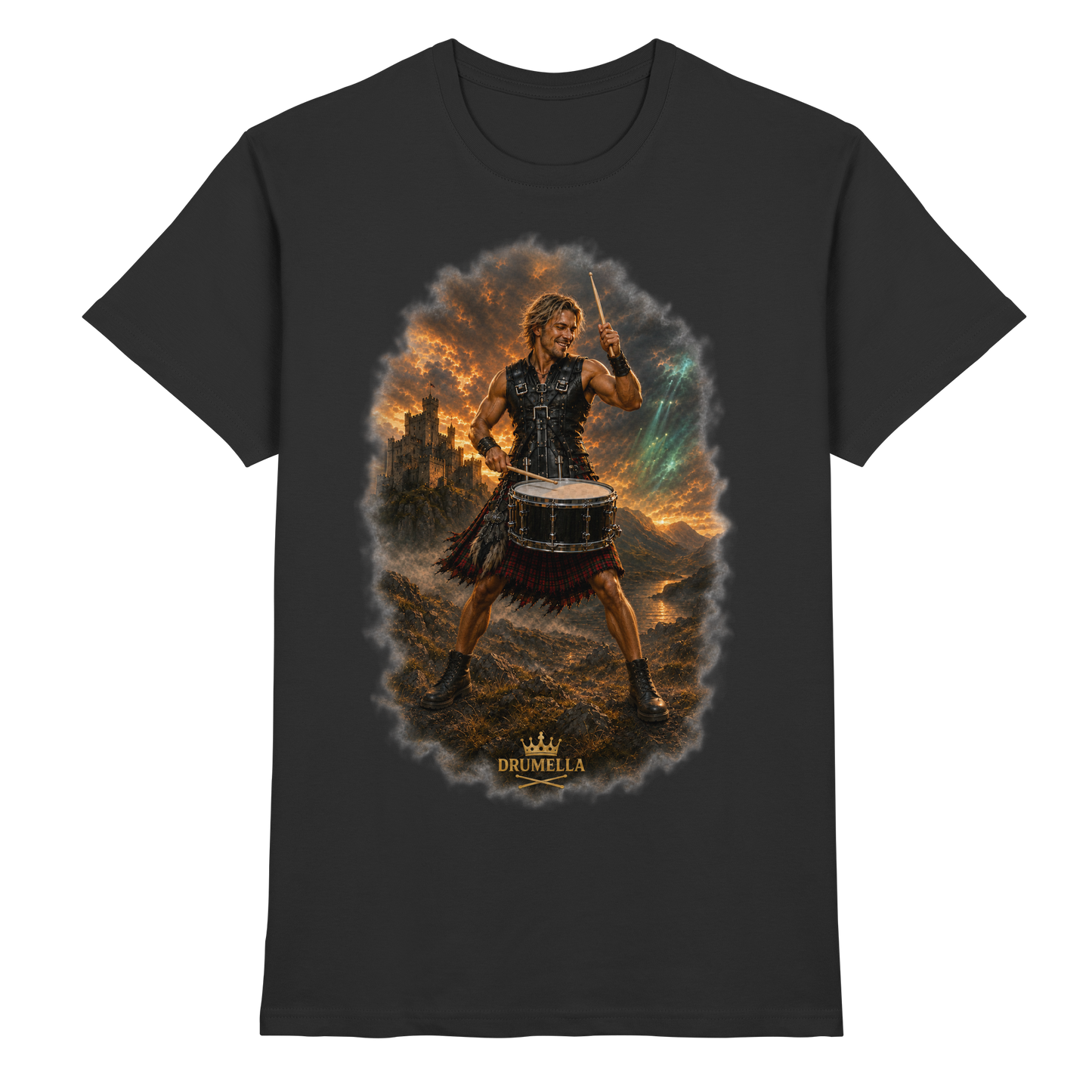 Drumella – Rockiger Snare-Drummer in den Highlands - Premium Shirt