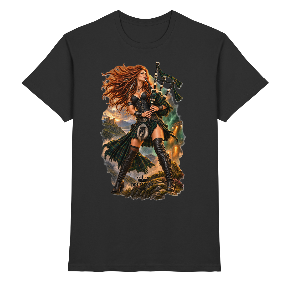 Rockige Dudelsackspielerin - Bagpipes - Damen - Herren - T-Shirt - Drumella