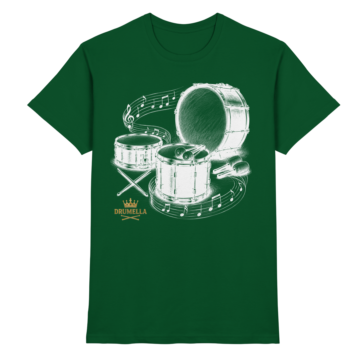Drumella Drummer T‑Shirt „Three Drums – One Passion“ - Premium Shirt