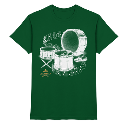 Drumella Drummer T‑Shirt „Three Drums – One Passion“ - Premium Shirt