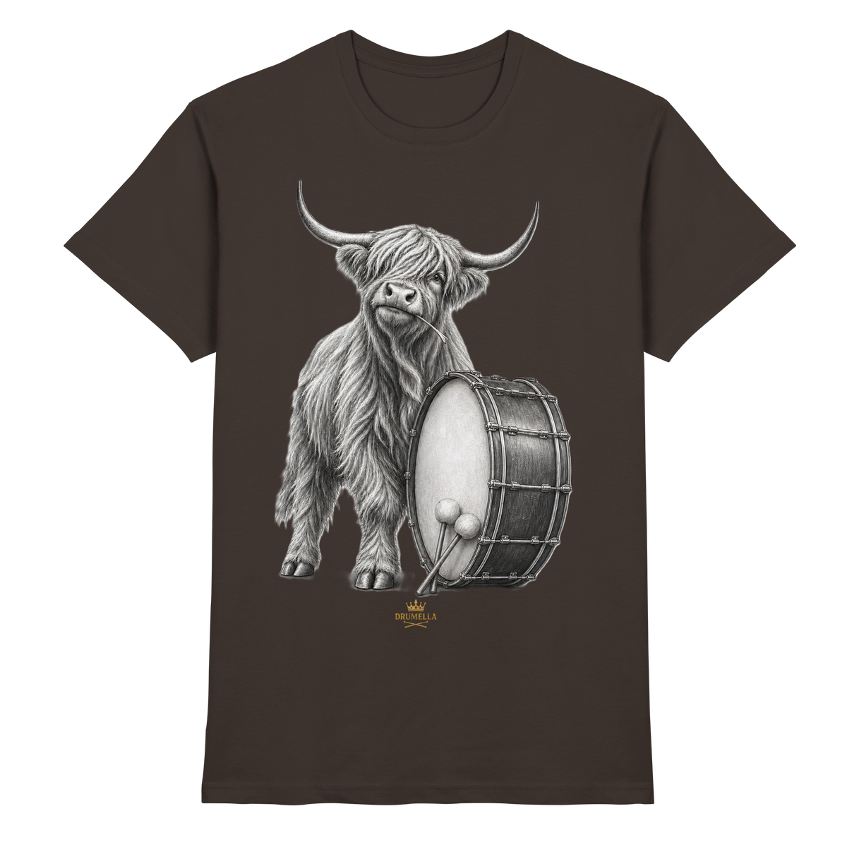 Cooles Hochlandrind mit Base Drum - Damen - Herren - T-Shirt - Drumella