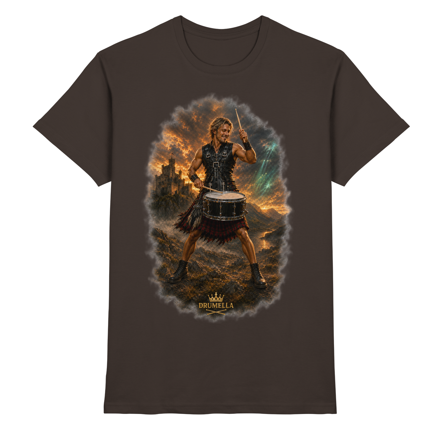 Drumella – Rockiger Snare-Drummer in den Highlands - Premium Shirt