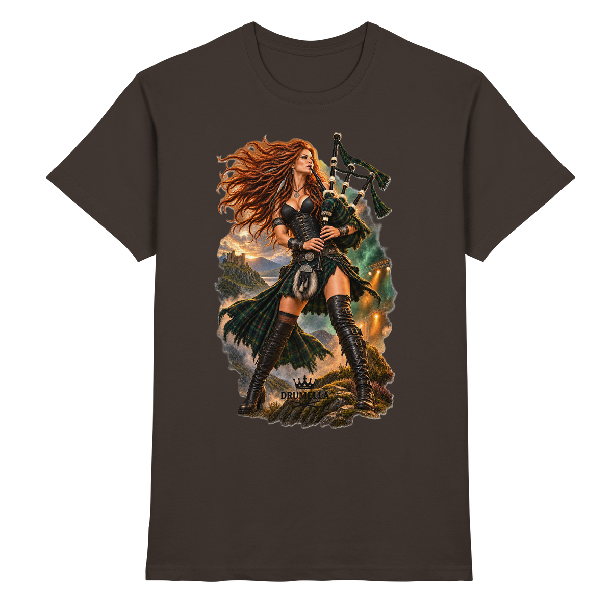 Rockige Dudelsackspielerin - Bagpipes - Damen - Herren - T-Shirt - Drumella
