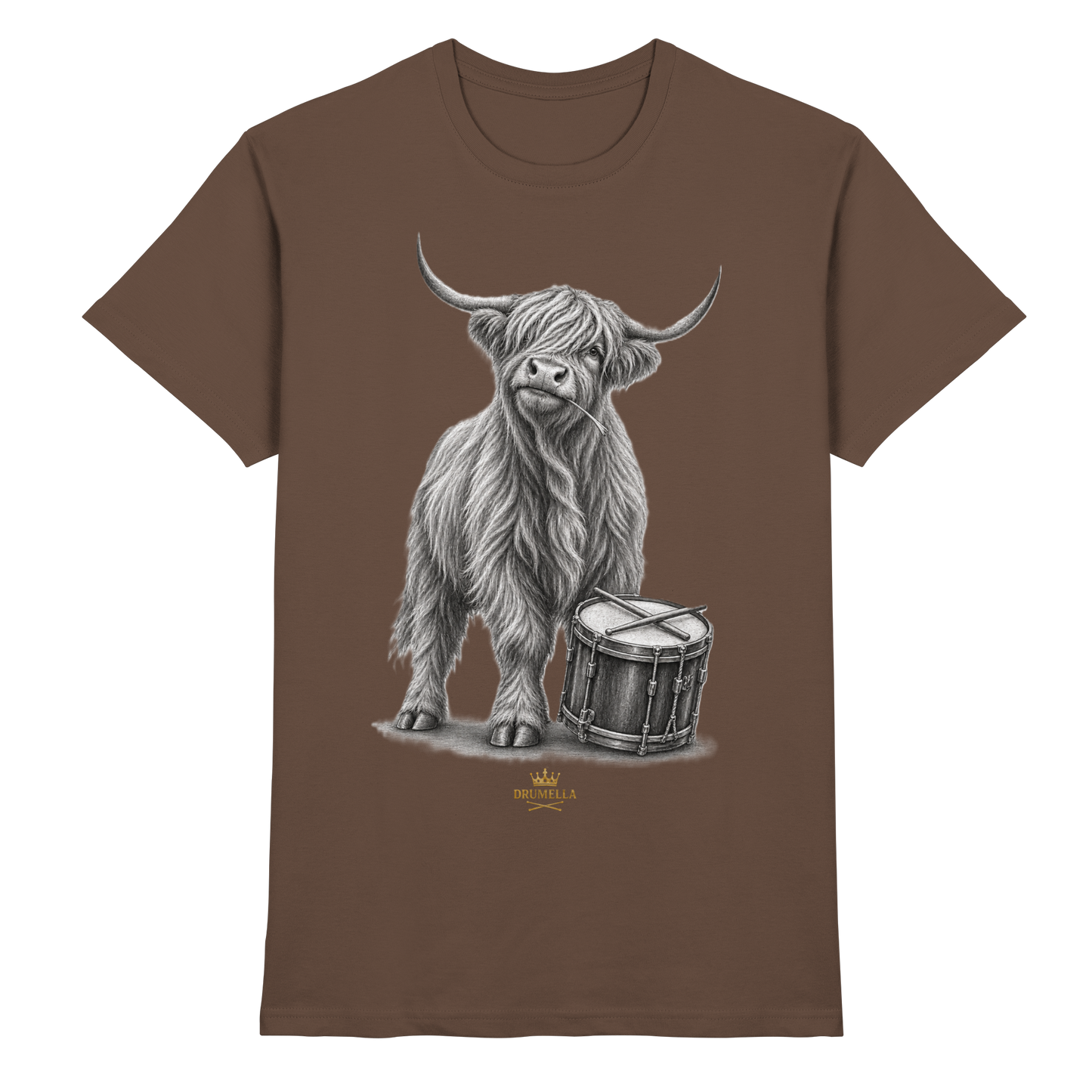 Cooles Hochlandrind mit Snare Trommel – Drumella T-Shirt - Premium Shirt