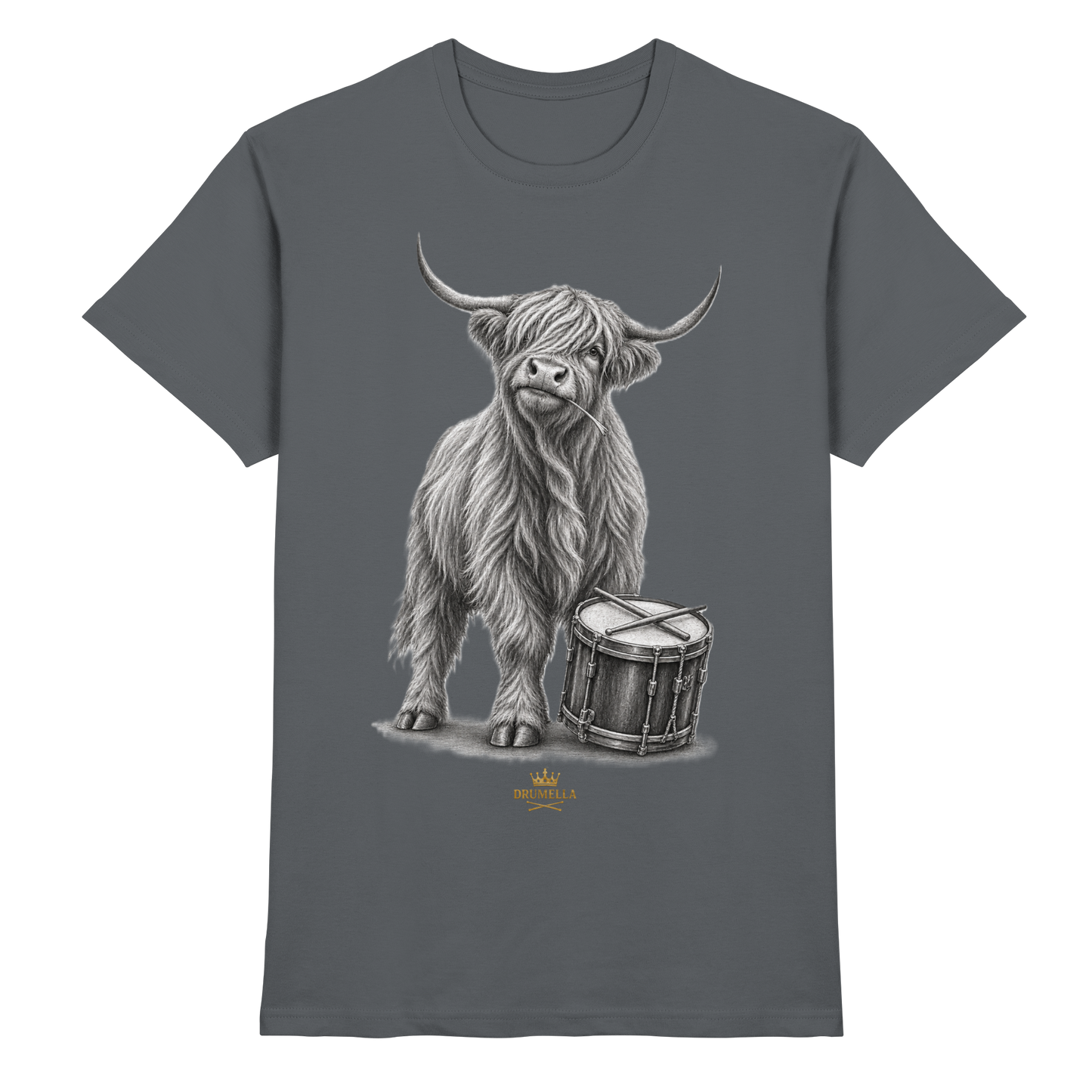 Cooles Hochlandrind mit Snare Trommel – Drumella T-Shirt - Premium Shirt