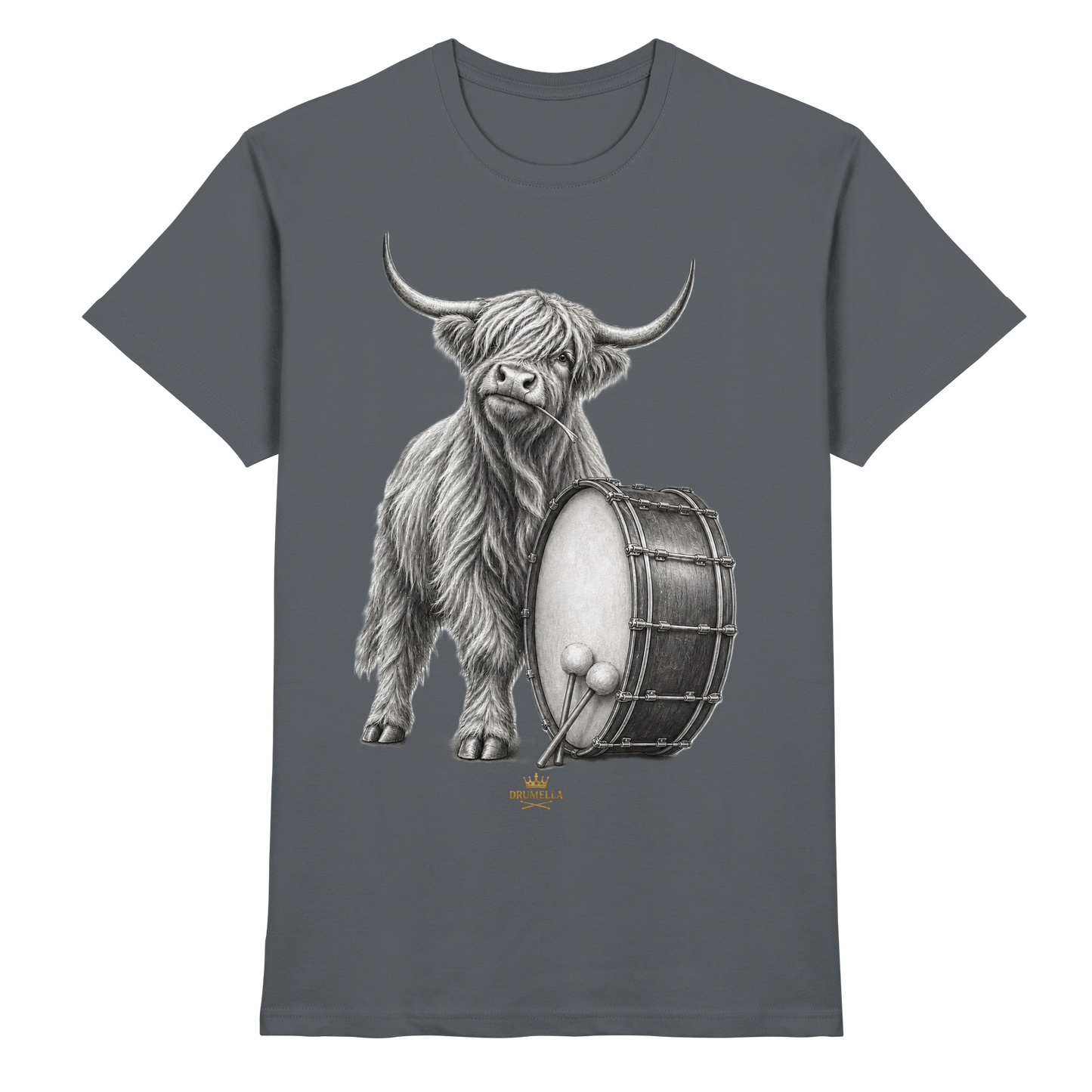 Cooles Hochlandrind mit Base Drum – Drumella T-Shirt  - Premium Shirt