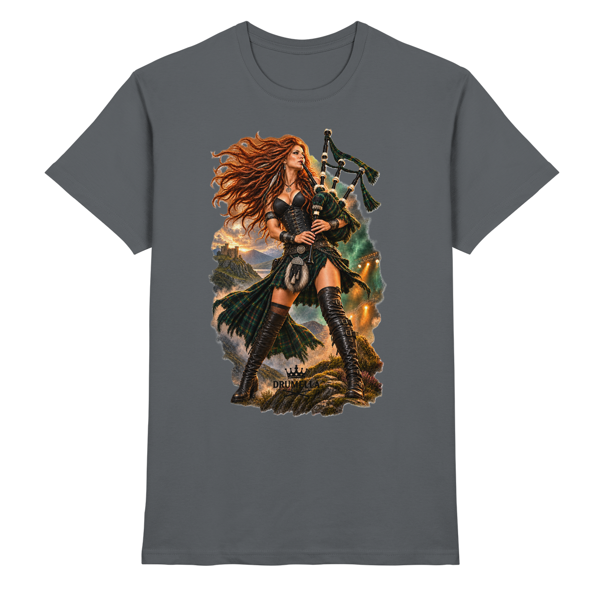 Rockige Dudelsackspielerin - Bagpipes - Damen - Herren - T-Shirt - Drumella
