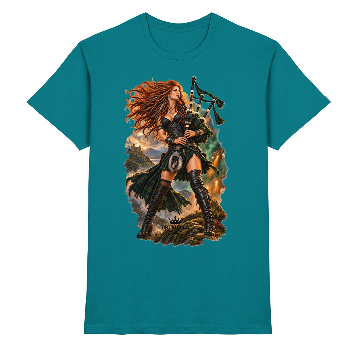 Rockige Dudelsackspielerin - Bagpipes - Damen - Herren - T-Shirt - Drumella
