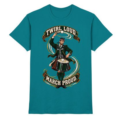 Drumella Tenor-Drummer T‑Shirt „Twirl Loud. March Proud.“ - Premium Shirt