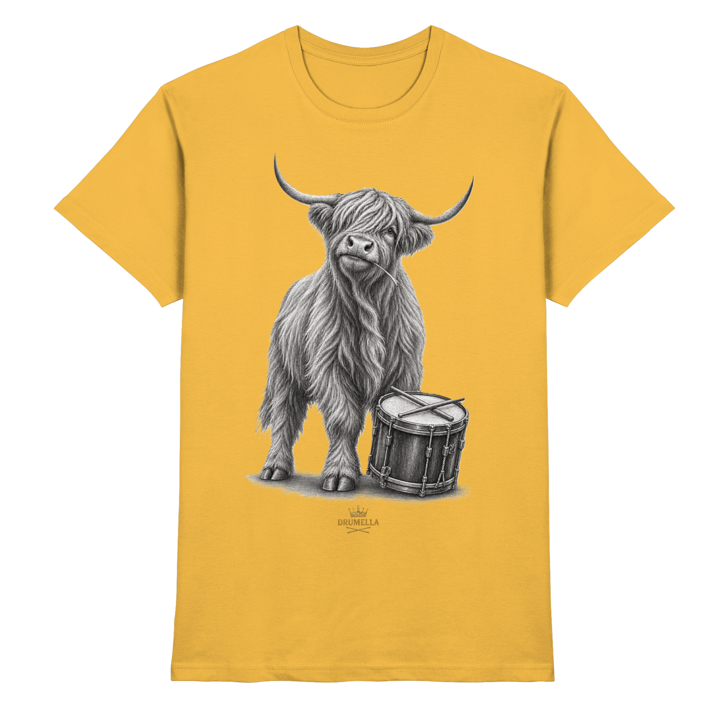 Cooles Hochlandrind mit Snare Trommel – Drumella T-Shirt - Premium Shirt