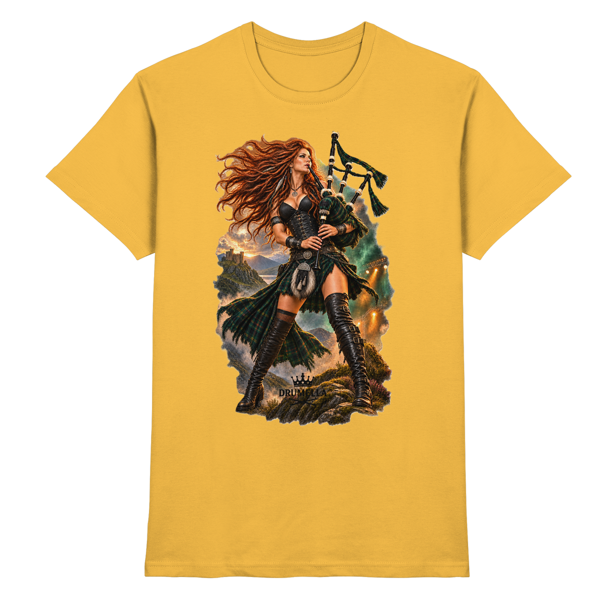 Rockige Dudelsackspielerin - Bagpipes - Damen - Herren - T-Shirt - Drumella