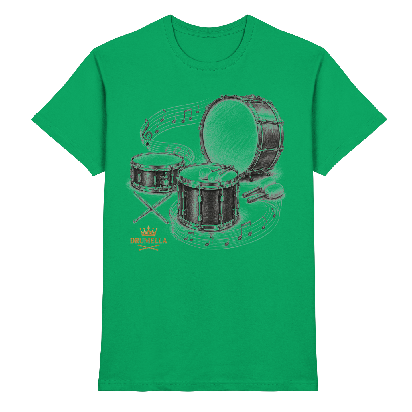 Drumella Drummer T‑Shirt „Three Drums – One Passion“ - Premium Shirt