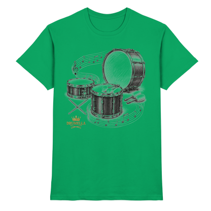 Drumella Drummer T‑Shirt „Three Drums – One Passion“ - Premium Shirt