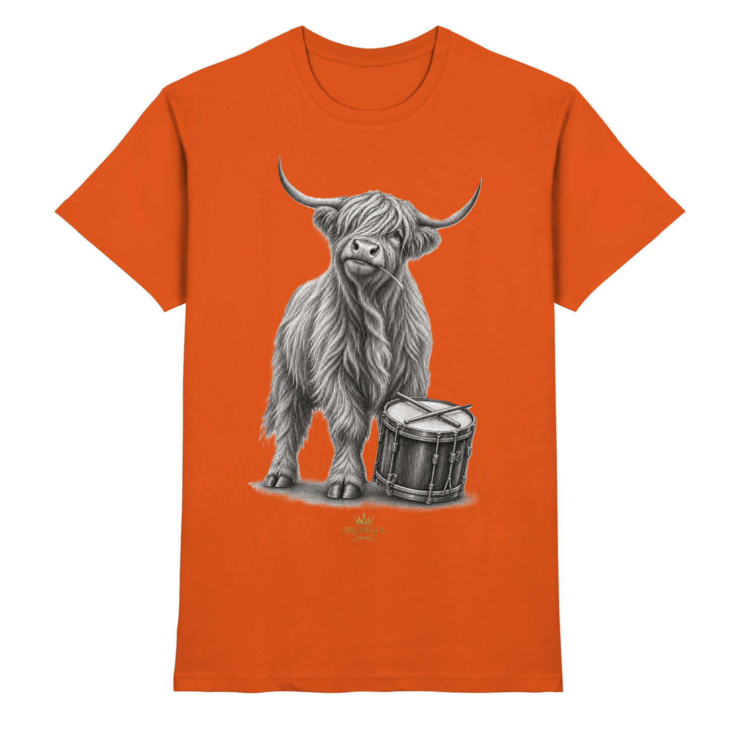 Cooles Hochlandrind mit Snare Trommel – Drumella T-Shirt - Premium Shirt