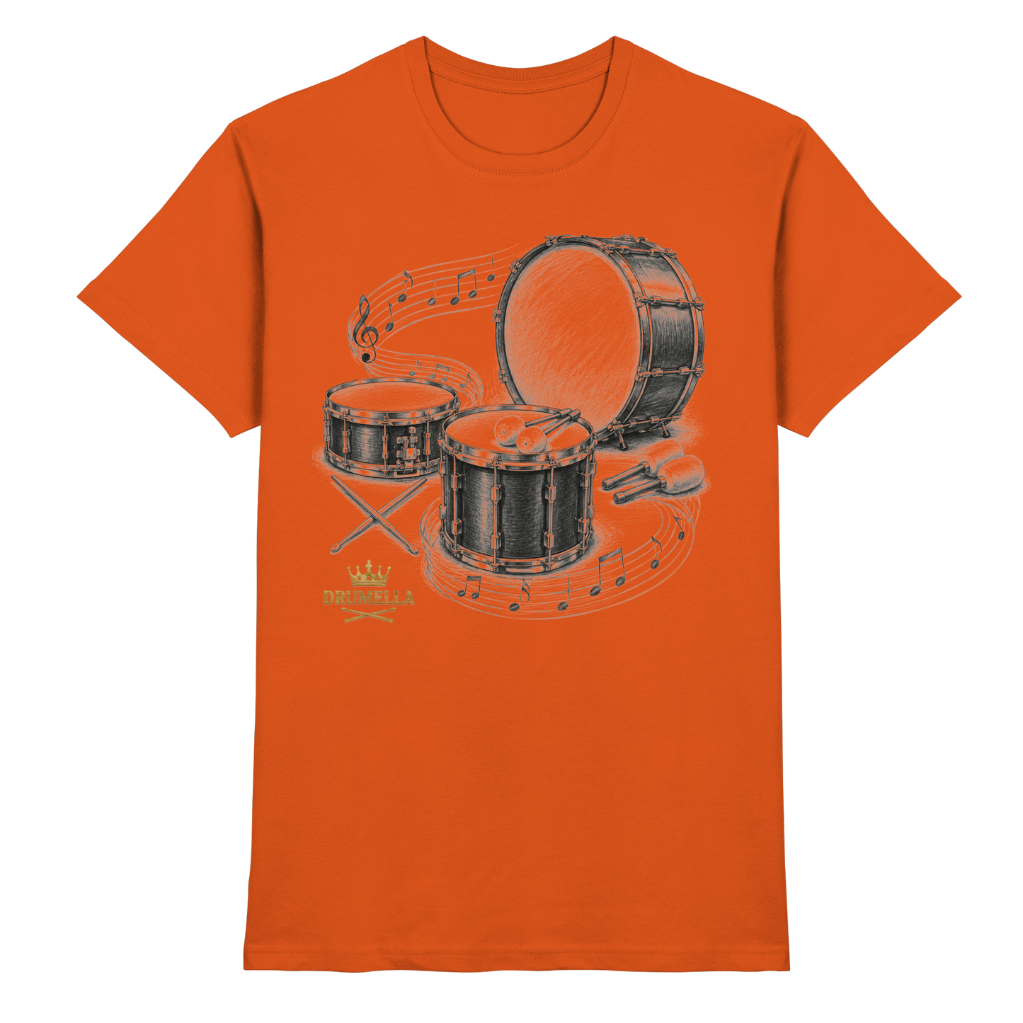 Drumella Drummer T‑Shirt „Three Drums – One Passion“ - Premium Shirt