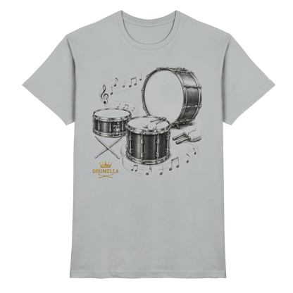 Drumella Drummer T‑Shirt „Three Drums – One Passion“ - Premium Shirt