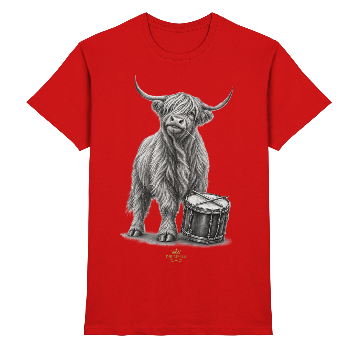 Cooles Hochlandrind mit Snare Trommel – Drumella T-Shirt - Premium Shirt