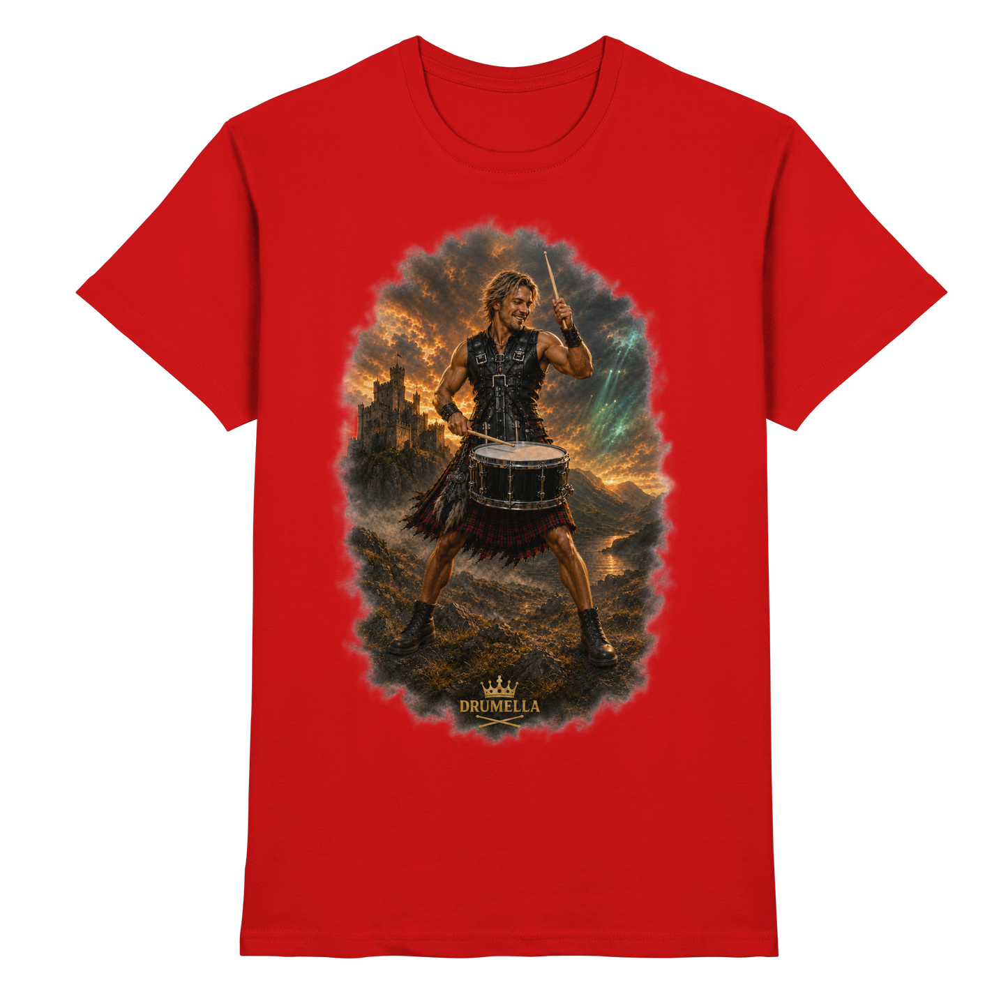 Drumella – Rockiger Snare-Drummer in den Highlands - Premium Shirt