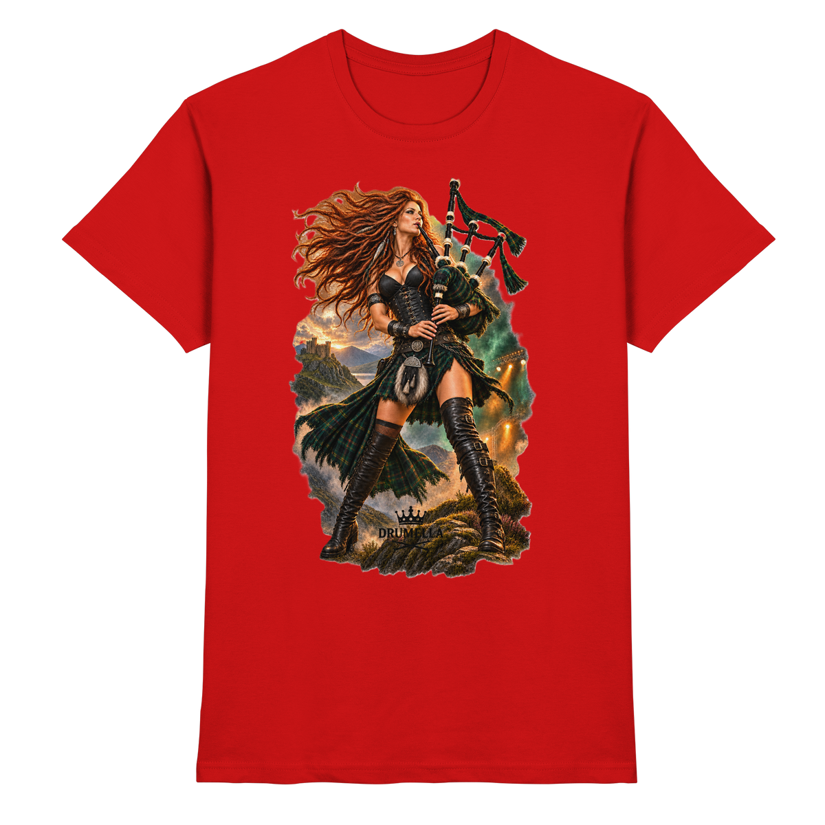 Rockige Dudelsackspielerin - Bagpipes - Damen - Herren - T-Shirt - Drumella