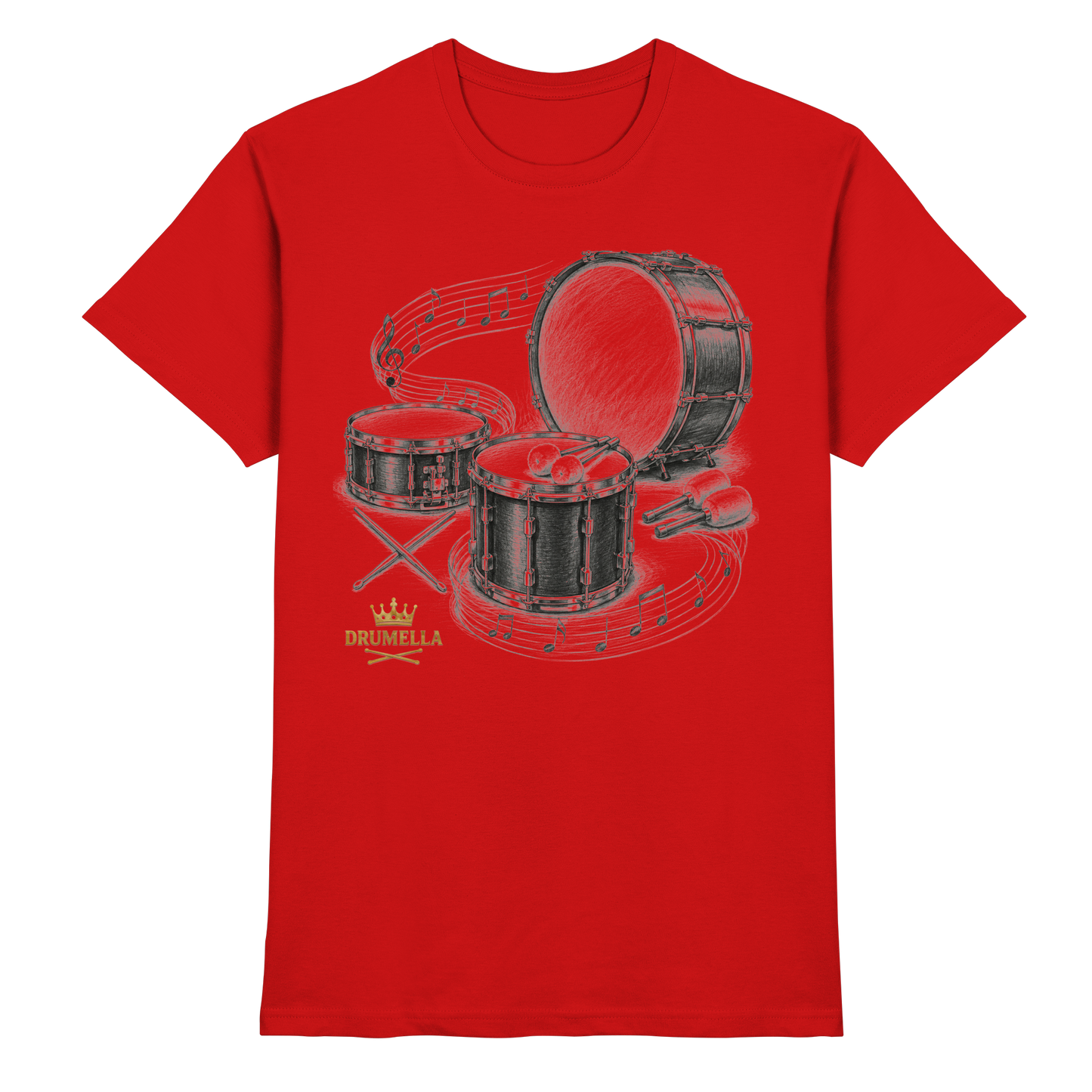 Drumella Drummer T‑Shirt „Three Drums – One Passion“ - Premium Shirt