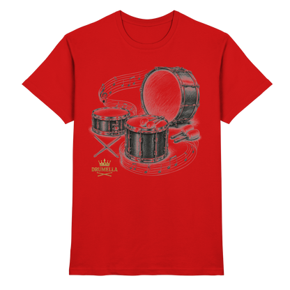 Drumella Drummer T‑Shirt „Three Drums – One Passion“ - Premium Shirt