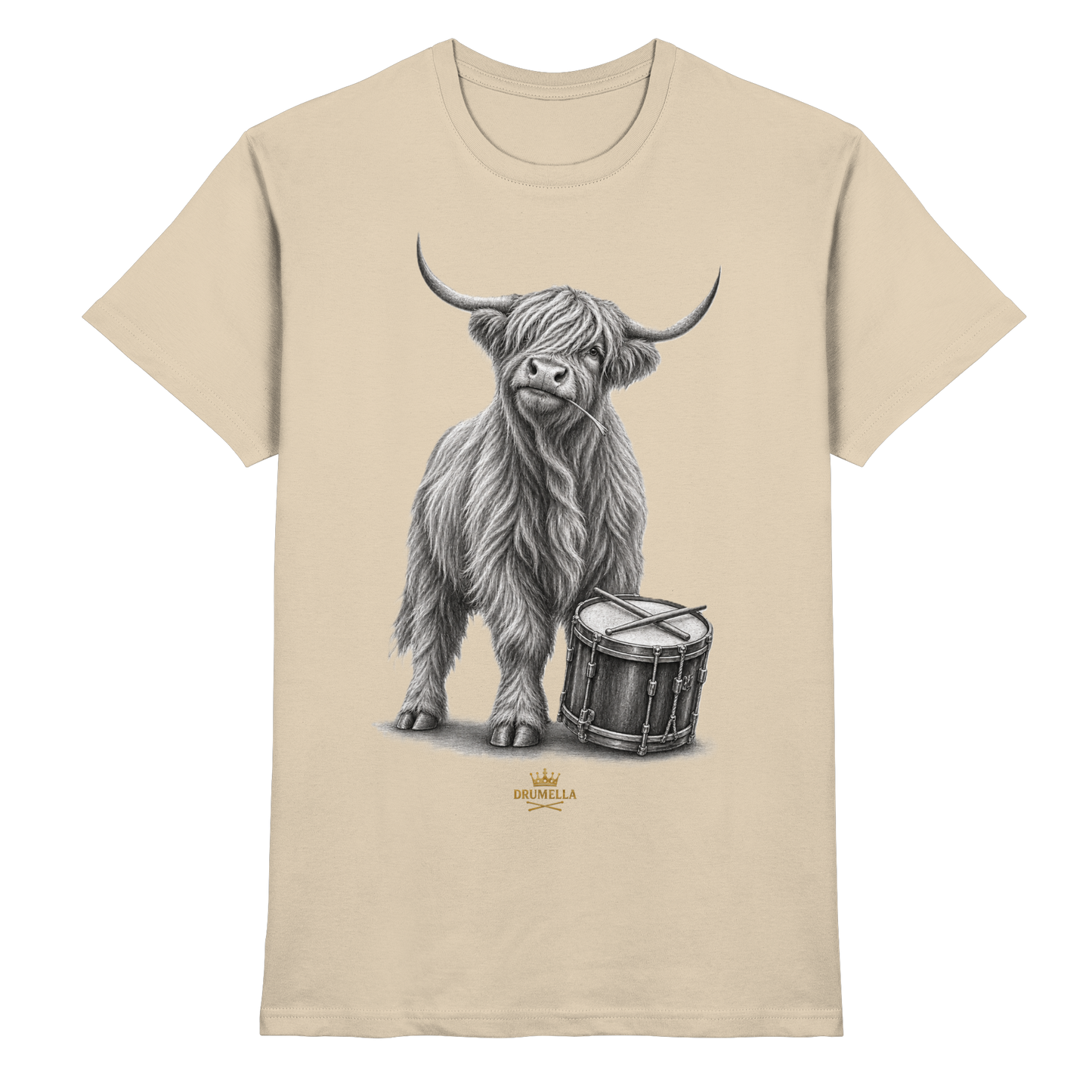 Cooles Hochlandrind mit Snare Trommel – Drumella T-Shirt - Premium Shirt
