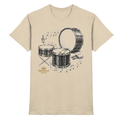 Drumella Drummer T‑Shirt „Three Drums – One Passion“ - Premium Shirt
