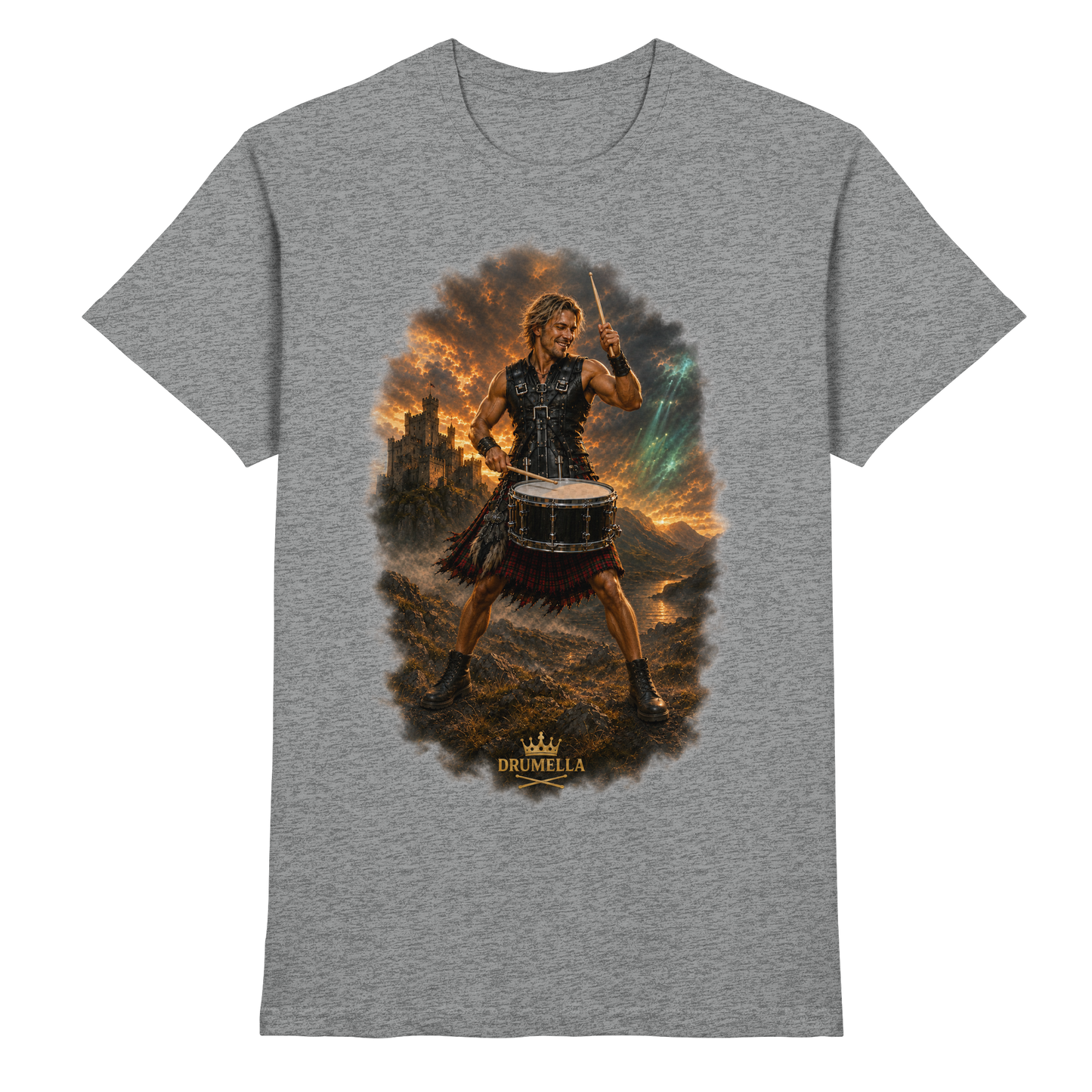 Drumella – Rockiger Snare-Drummer in den Highlands - Premium Shirt