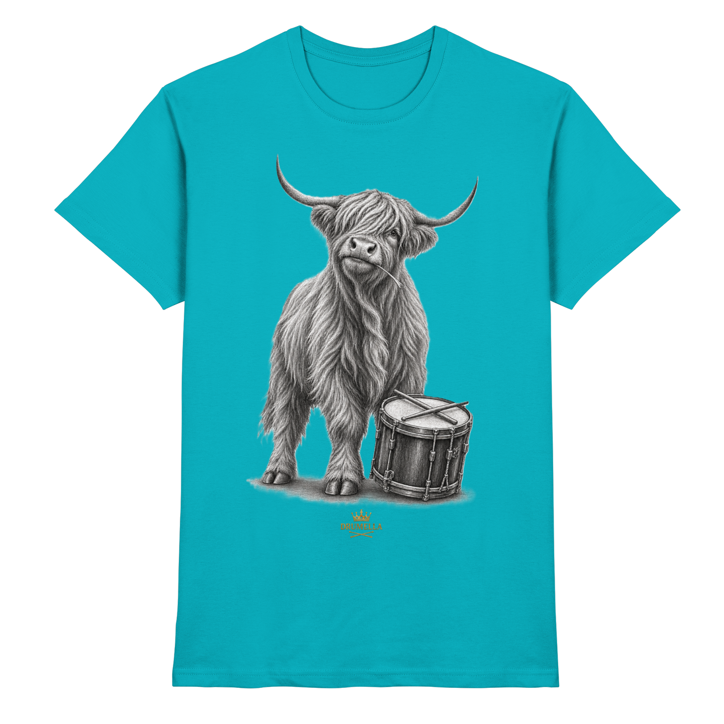 Cooles Hochlandrind mit Snare Trommel – Drumella T-Shirt - Premium Shirt