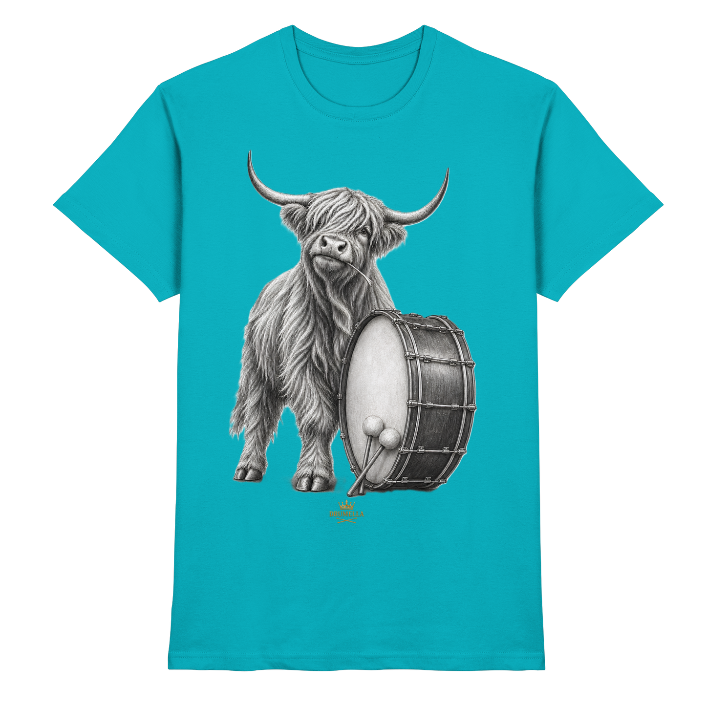 Cooles Hochlandrind mit Base Drum – Drumella T-Shirt  - Premium Shirt