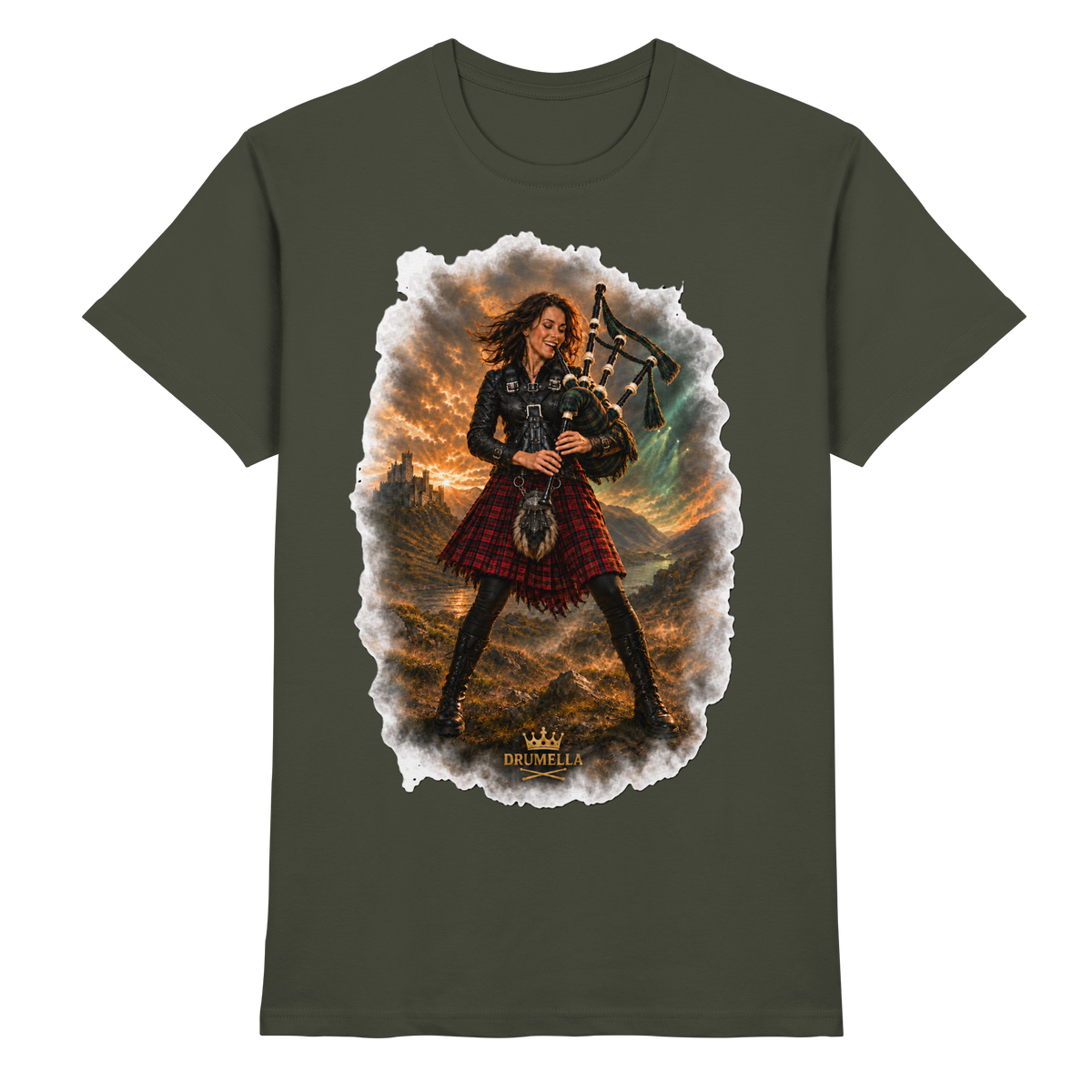 Rockige Dudelsackspielerin kurze Haare - Bagpipes - Damen - Herren - T-Shirt - Drumella - Premium Shirt