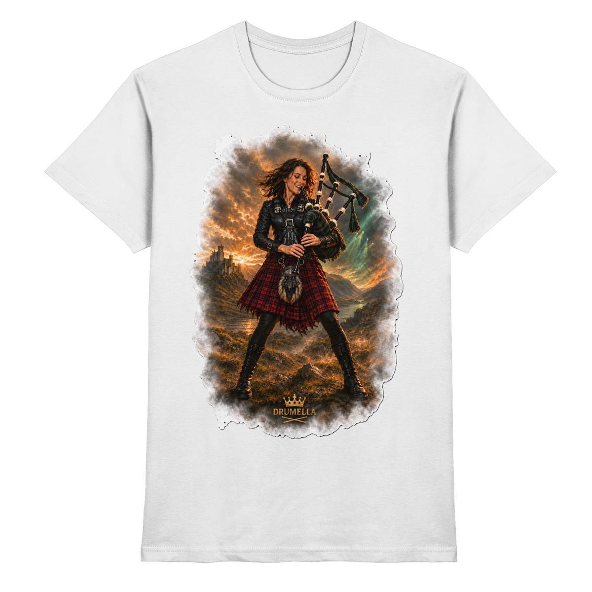 Rockige Dudelsackspielerin kurze Haare - Bagpipes - Damen - Herren - T-Shirt - Drumella - Premium Shirt