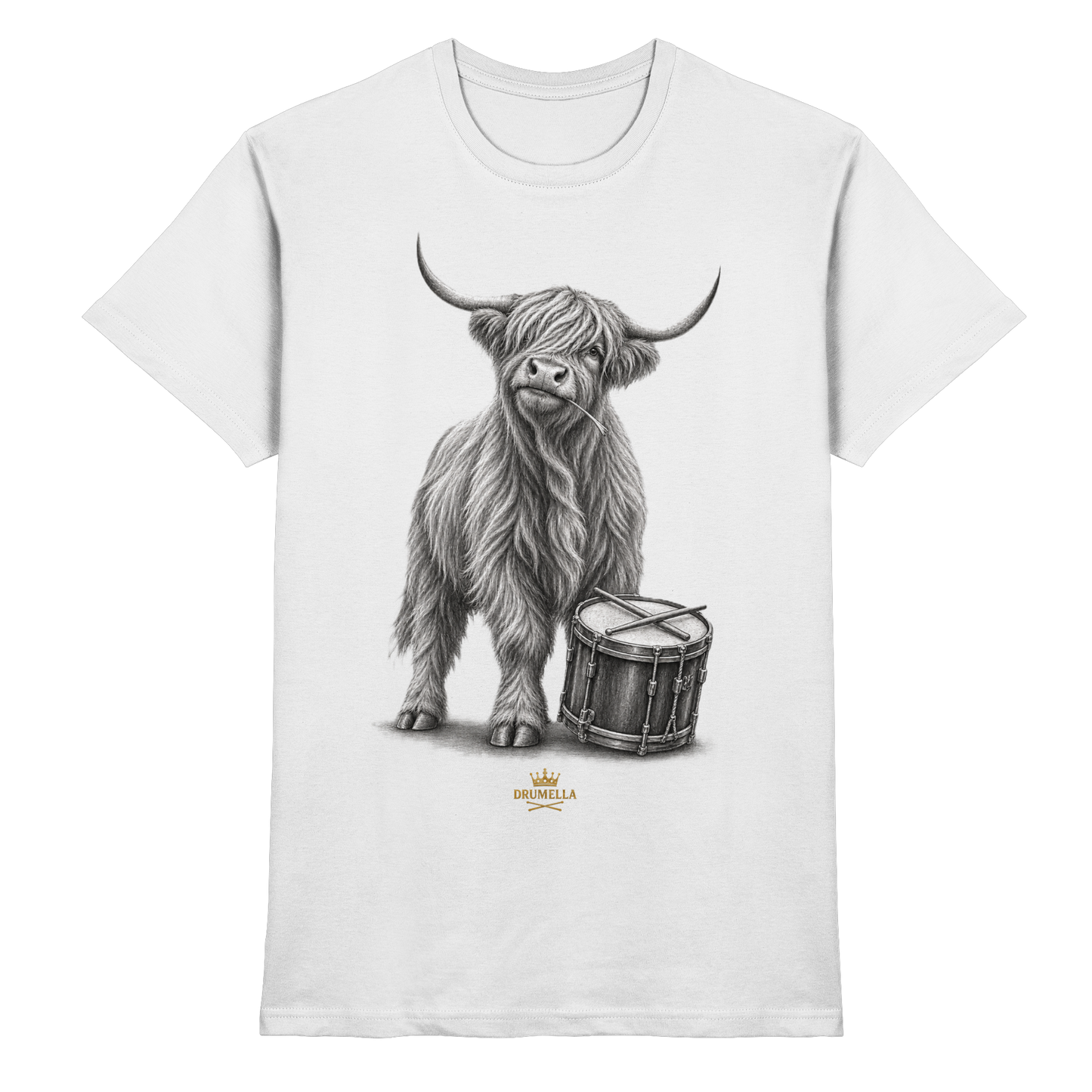 Cooles Hochlandrind mit Snare Trommel – Drumella T-Shirt - Premium Shirt