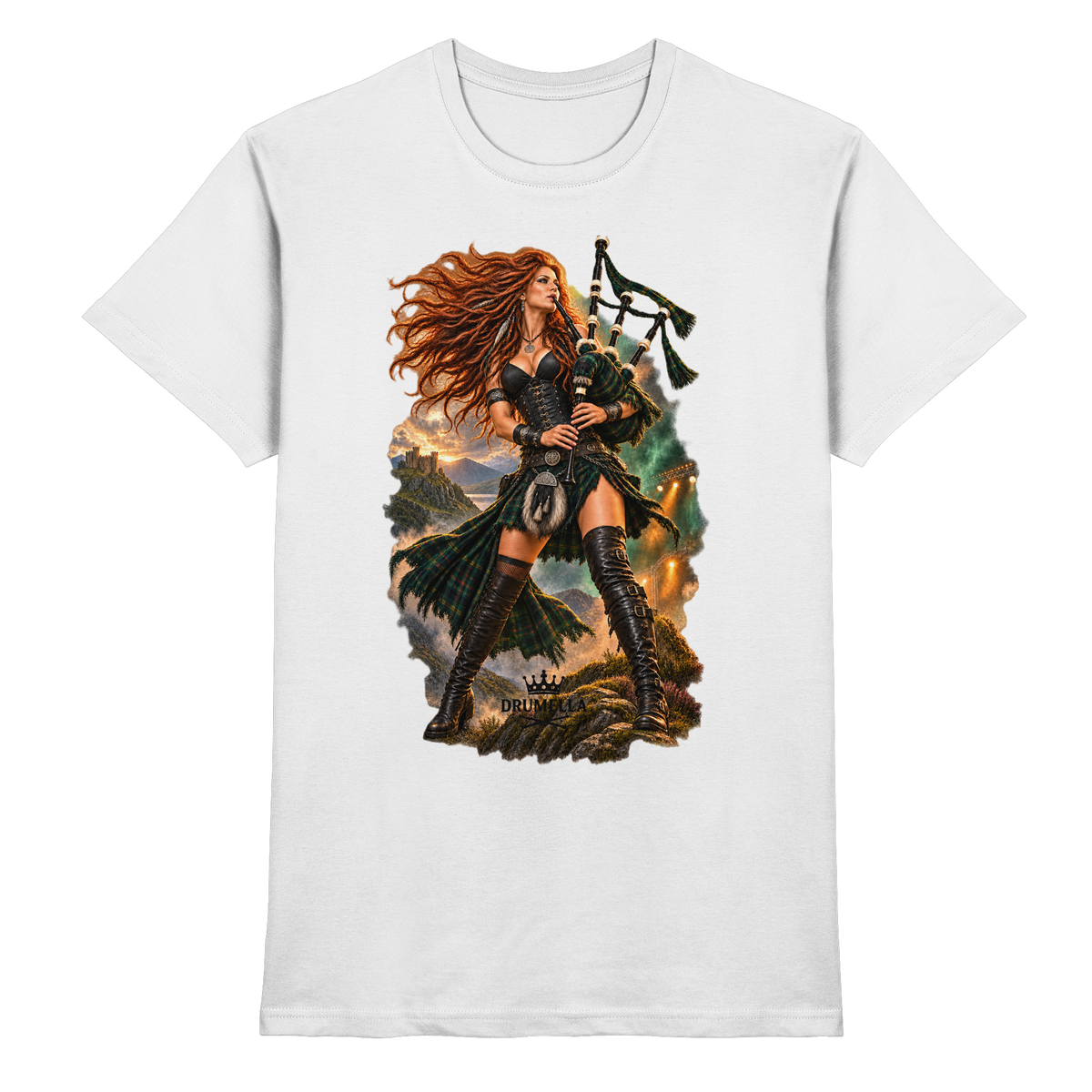 Rockige Dudelsackspielerin - Bagpipes - Damen - Herren - T-Shirt - Drumella