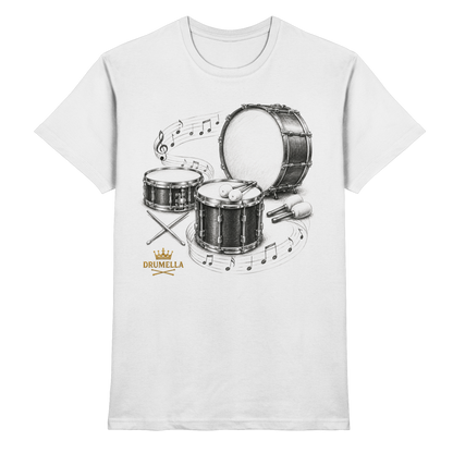 Drumella Drummer T‑Shirt „Three Drums – One Passion“ - Premium Shirt