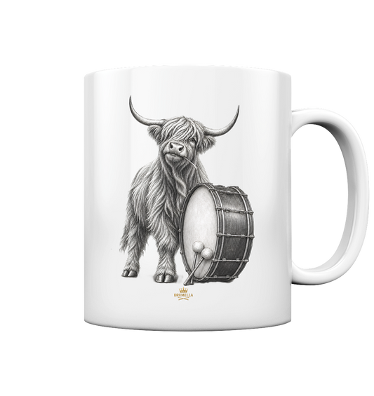 Drumella Tasse - Cooles Hochlandrind mit Base Drum - Tasse glossy